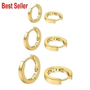 14K Gold Plated Huggie Hoop Earrings Set Hypoallergenic Minimal Chic